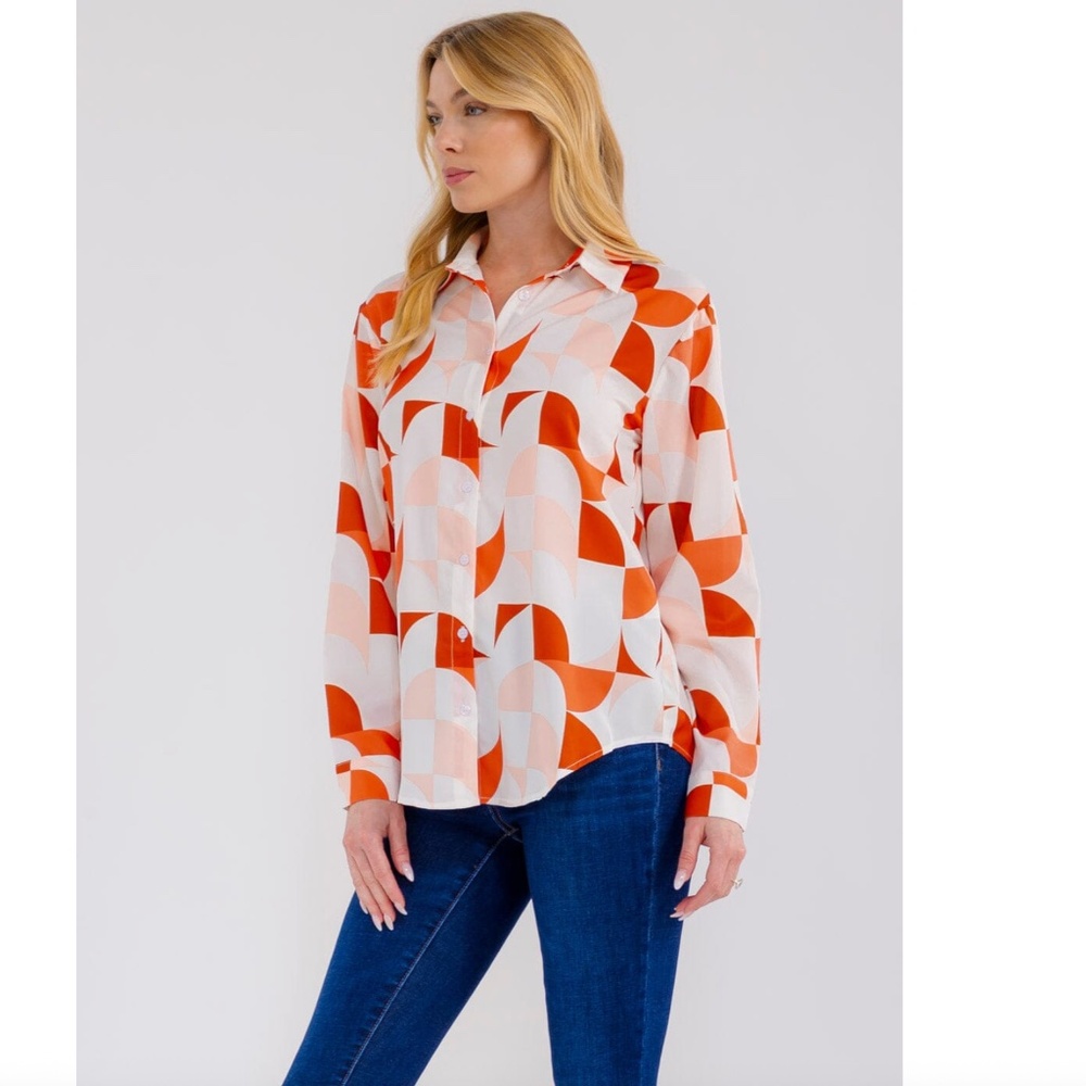 Cellecci Multi Print Long Sleeve Button Up Women's Blouse
